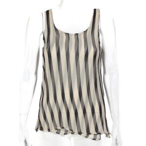 JEUNE OTTE Striped Beige Black Silk Sleeveless Sheer Top sz Small /674
